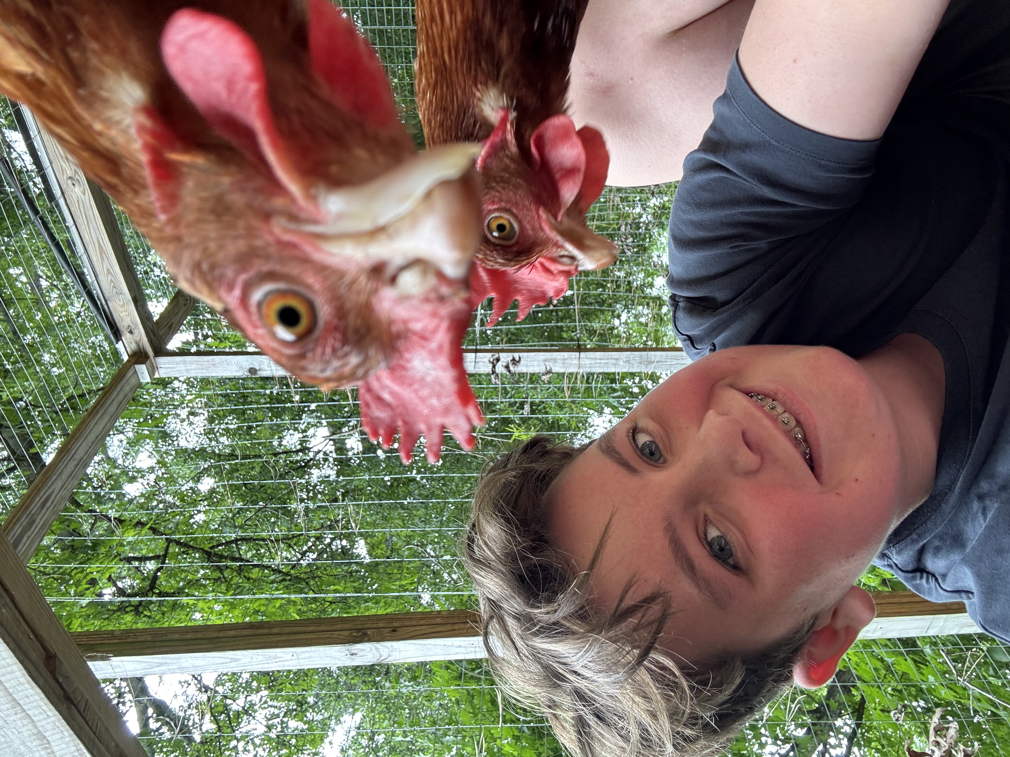 Whitaker with two of his hens